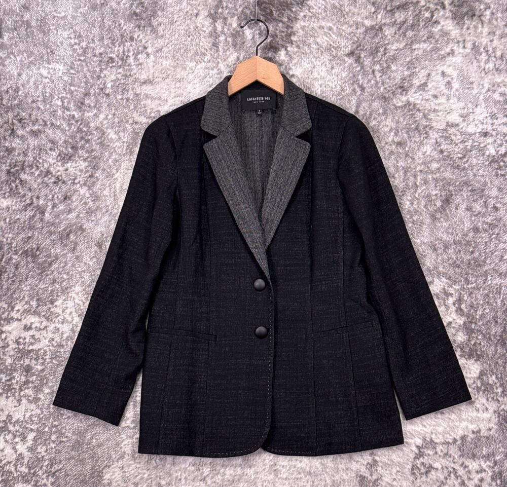 Lafayette 148 Jacket 4 Womens Gray Stretch Virgin Wool Blazer